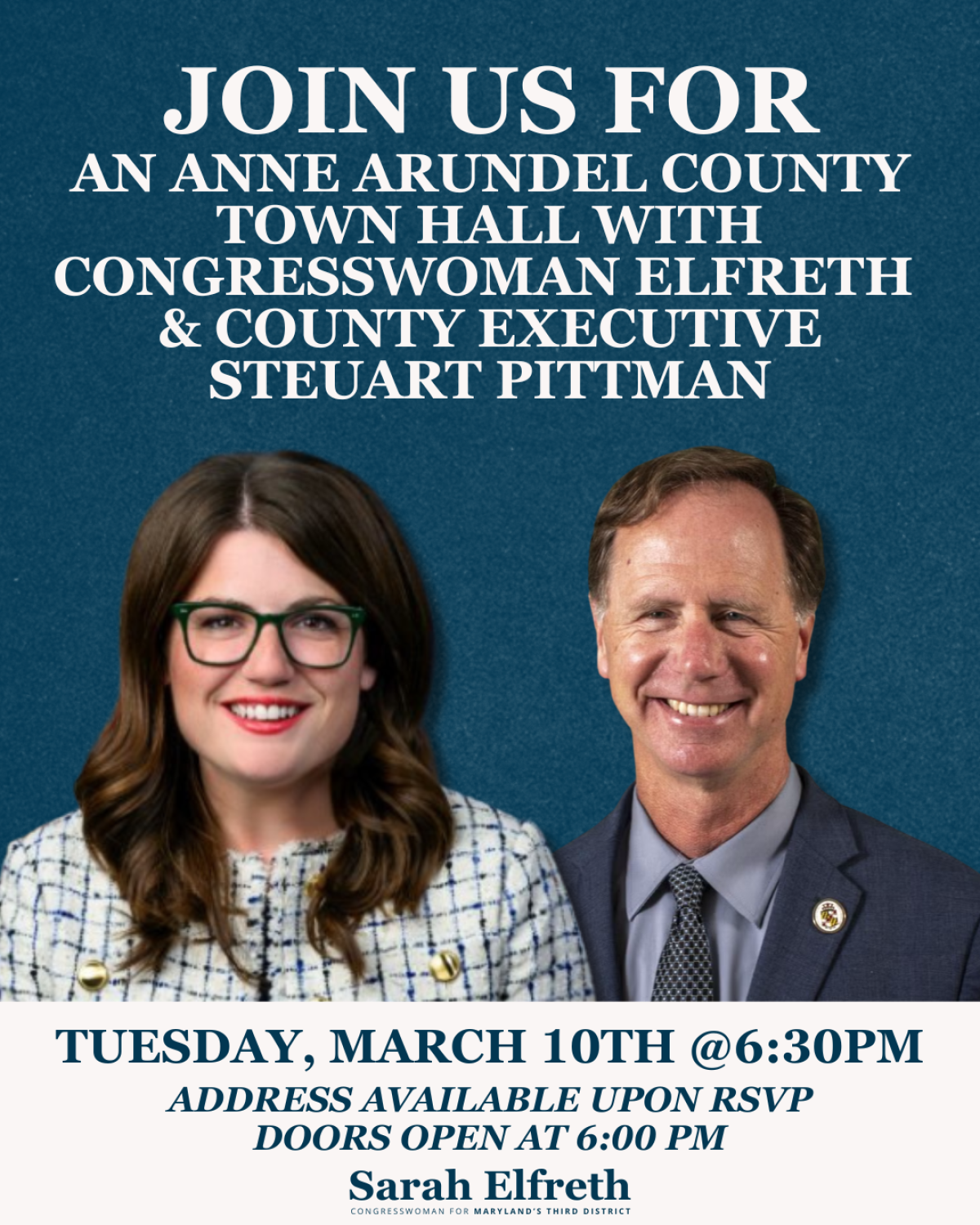 Join Congresswoman Elfreth and County Executive Pittman for an Anne Arundel County Town Hall