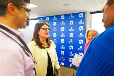 Elfreth speaks with doctors and press